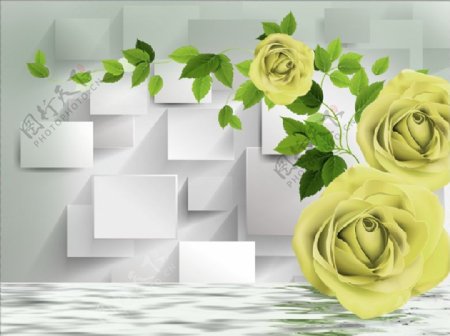 3D绿色玫瑰花