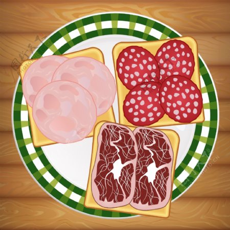 盘子里的肉制品插画
