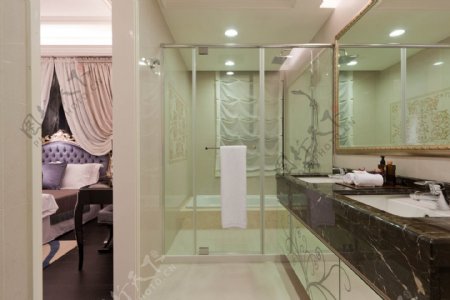 现代时尚浴室深色花纹桌面室内装修效果图