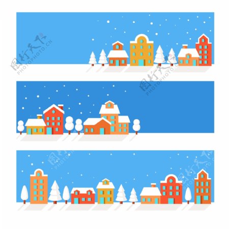 红房子蓝色圣诞海报背景模板
