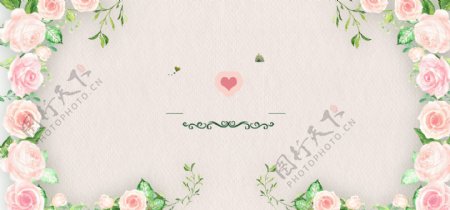 清新粉色花朵边框banner背景素材
