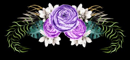 紫色梦幻花卉卡通透明素材