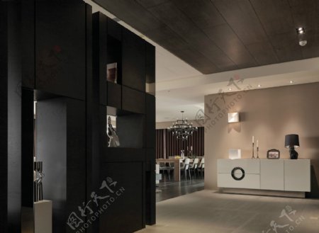 现代时尚客厅黑色背景墙室内装修效果图