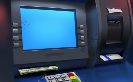 插画风格ATM自动取款机