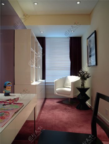 现代清新卧室白色单人椅室内装修效果图
