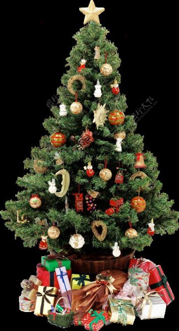 堆满装饰和礼物的圣诞树元素