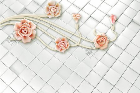 3D立体方格玫瑰花