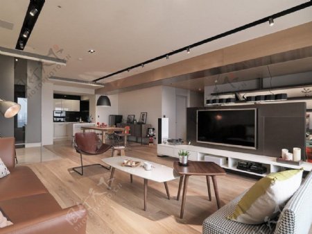 现代清新客厅浅色木地板室内装修效果图
