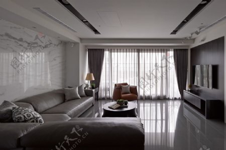 现代雅致客厅白色亮面地板室内装修效果图