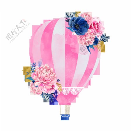 甜蜜粉色热气球卡通透明素材