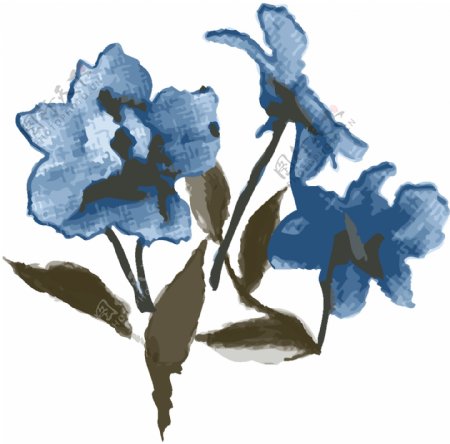 蓝色素雅花卉卡通透明素材