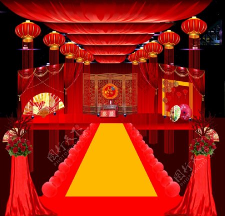 中式婚礼红色顶棚
