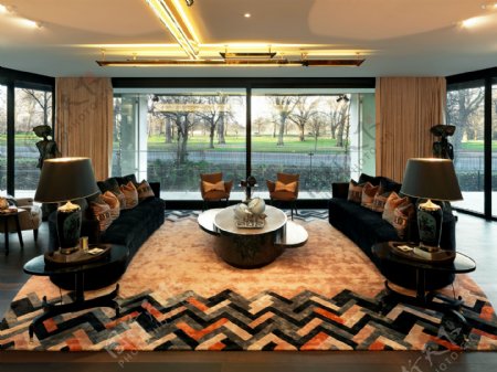 现代时尚客厅波浪纹地毯室内装修效果图