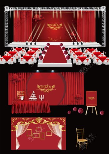 红色婚礼舞台效果图设计
