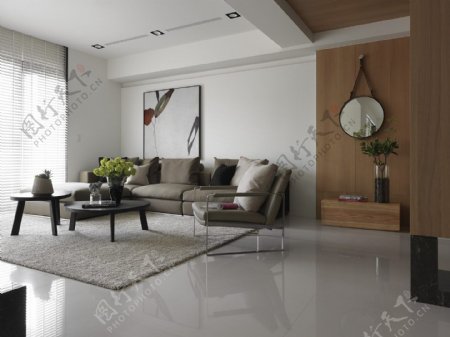 现代冷感客厅灰色质感地板室内装修效果图