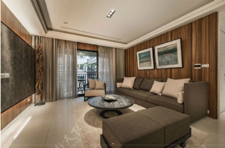 中式雅致客厅深褐色沙发室内装修效果图