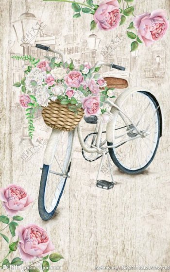 韩国风浪漫单车花朵背景