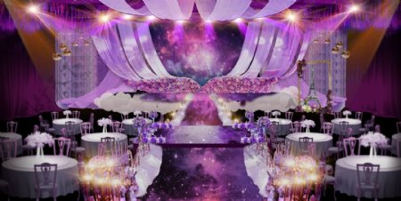 紫色浪漫结婚典礼场景布置效果图