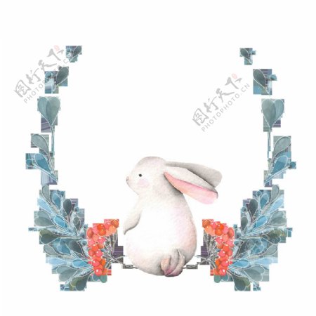 手绘背对坐着的小兔子png透明素材