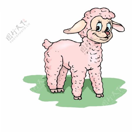 手绘可爱粉红色小绵羊png透明素材