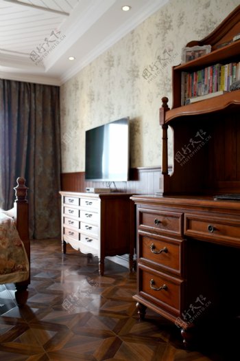 中式时尚客厅木制电视柜室内装修效果图