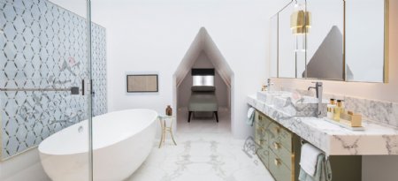 现代简约风浴室浴缸菱形瓷砖效果图