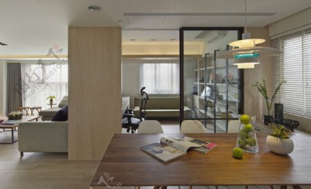 现代时尚客厅木制亮面桌子室内装修效果图
