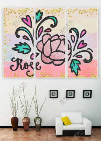 色彩缤纷鲜艳的玫瑰海装饰画PSD模板