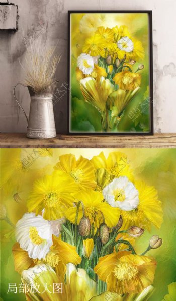 黄色油彩花朵客厅装饰画