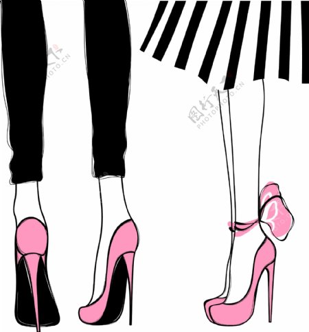 粉色高跟鞋女孩矢量素材