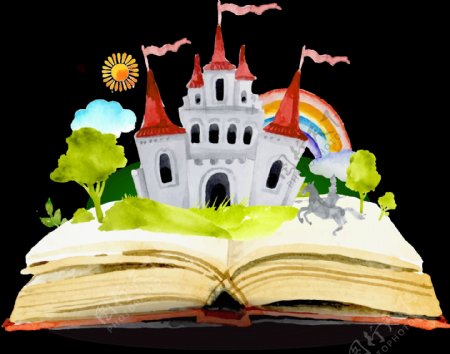 卡通童话书本城堡图案元素