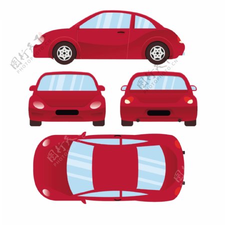 红色卡通小轿车设计素材
