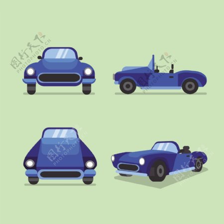 蓝色卡通小汽车装饰元素设计