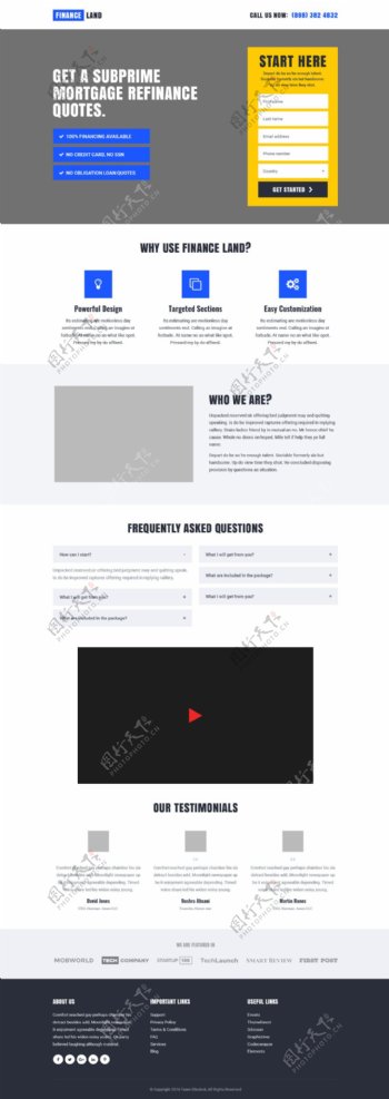 金融和抵押贷款着陆网页psd模板