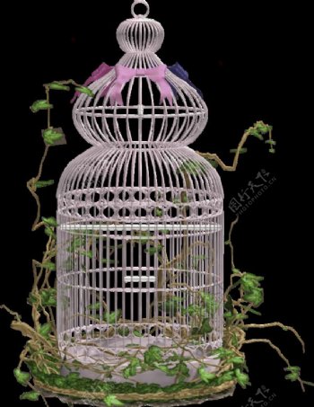 清新浪漫紫色鸟笼装饰元素