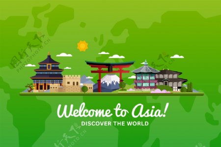绿色背景中国旅游海报旅行矢量素材