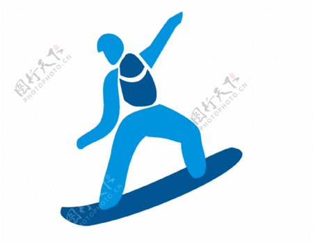 卡通蓝色滑板少年png元素