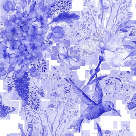 手绘一幅蓝紫色画PNG透明素材