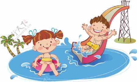 卡通儿童水上乐园png元素