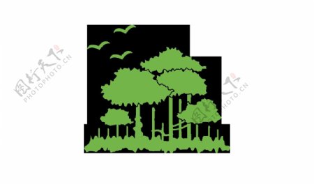 卡通绿色树林png元素