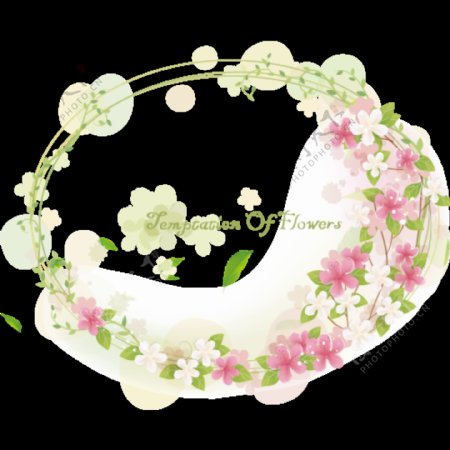 清新粉色花朵手绘花环装饰元素