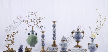 新古典青花纹陶瓷花瓶罐子摆件