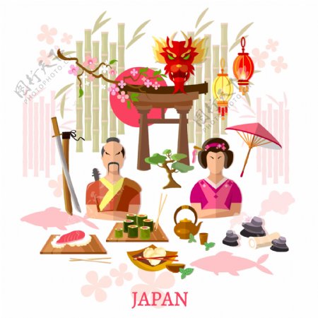日式人物可爱手绘日本旅游装饰元素