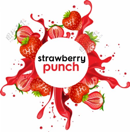 美味的草莓和草莓汁插画