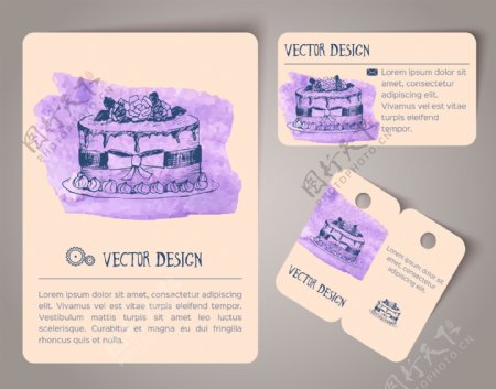 水彩绘紫色的蛋糕插画