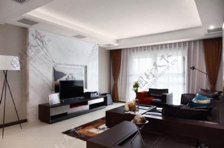 中式客厅灰色窗帘装修效果图