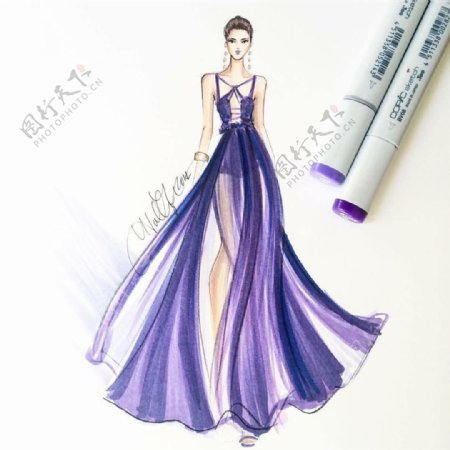 紫色唯美礼服设计图