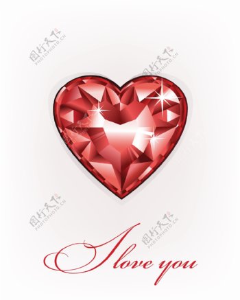 红色浪漫钻石爱心节日元素
