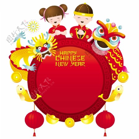喜庆传统中国年节日元素