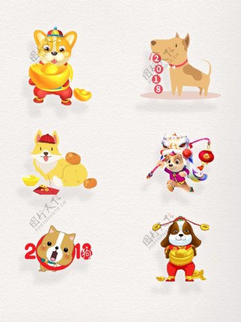 新年春节可爱卡通狗狗素材装饰图案